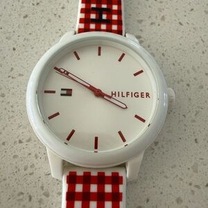 Tommy Hilfiger Red and White Checkered Strap Watch